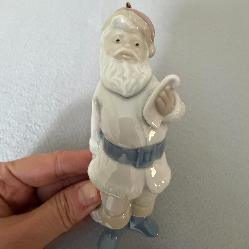 Vintage Lladró Porcelain Santa Ornament Daisa 1991 Spain White Blue Pink Hat